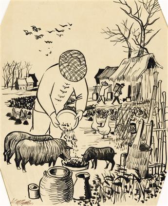 DONG MOY CHU KINGMAN (1911-2000) Rickshaw Man and Farm.